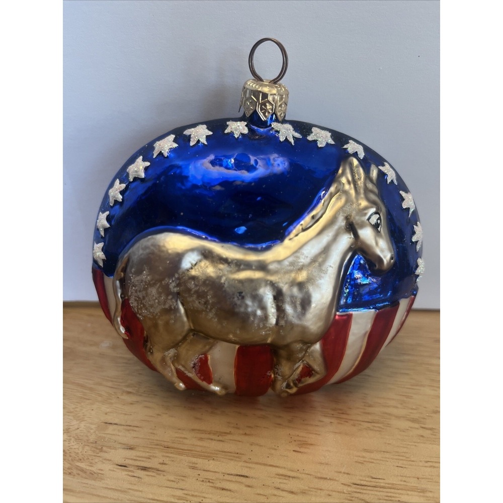 Christopher Radko Glass Christmas Ornament Patriotic Democratic Donkey Stars VTG